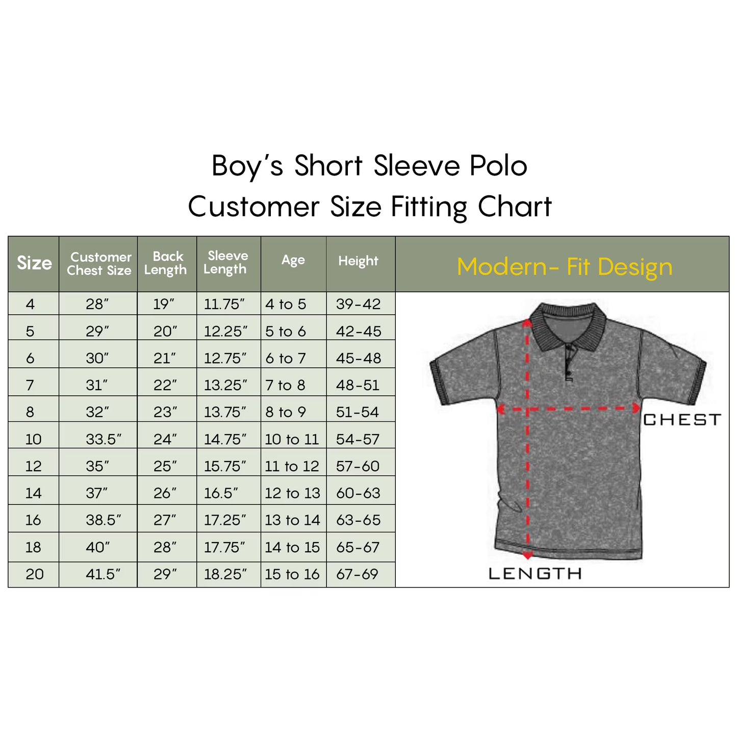 Shirts Sizing Chart